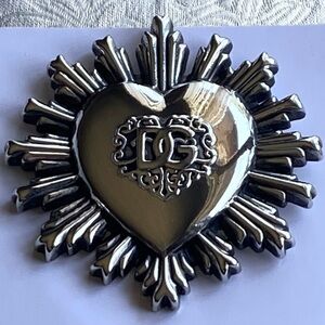 Dolce&Gabbana Men's Devotion Silver Sacred Heart Emblem Brass Plated Brooch -New